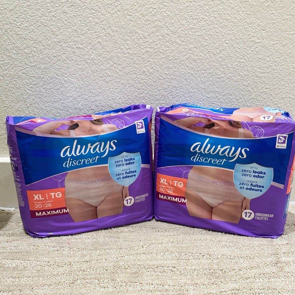 ALWAYS BUNDLE Discreet Incontinence Underwear for Women XL , 17 Counts each.